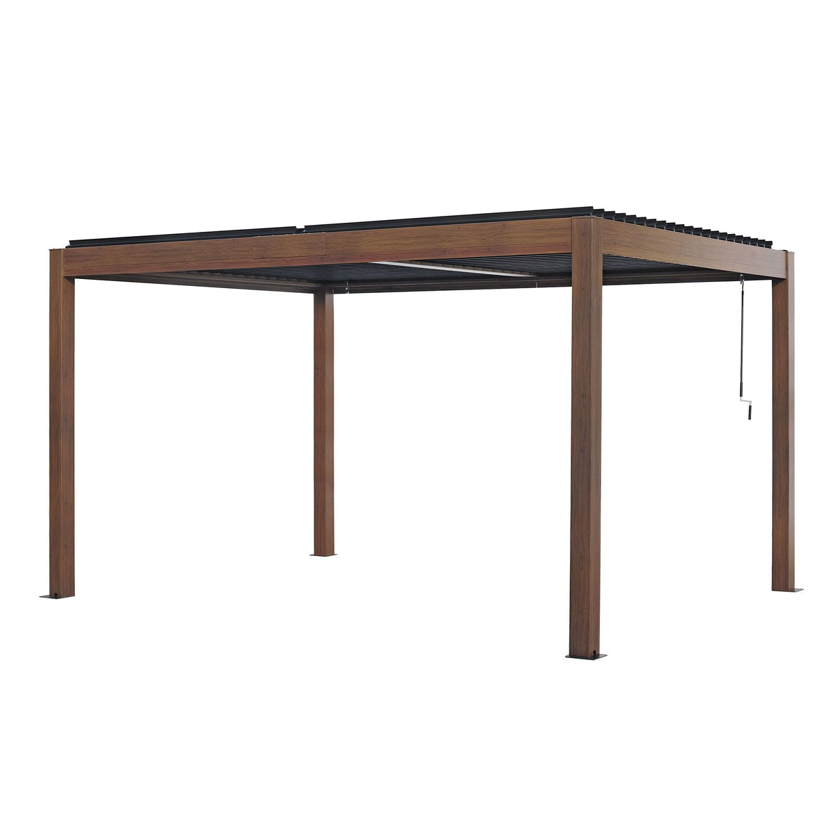 Kaslo 10 x13 Aluminum stand alone Pergola Wood finish - With Alum Tracks