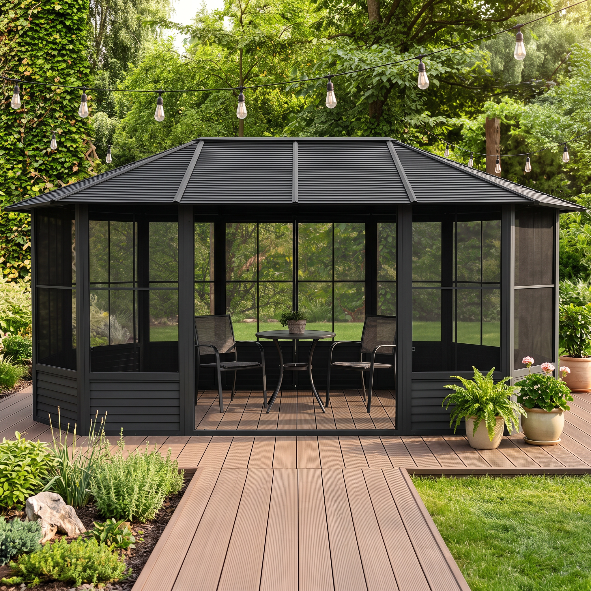 Florence 12x18 ft. Solarium, Metal Roof–Black