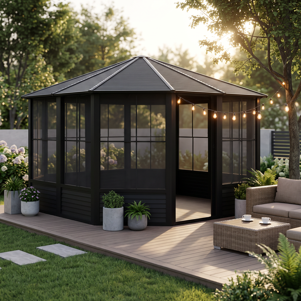 Florence 12x12 Solarium, Metal Roof–Black