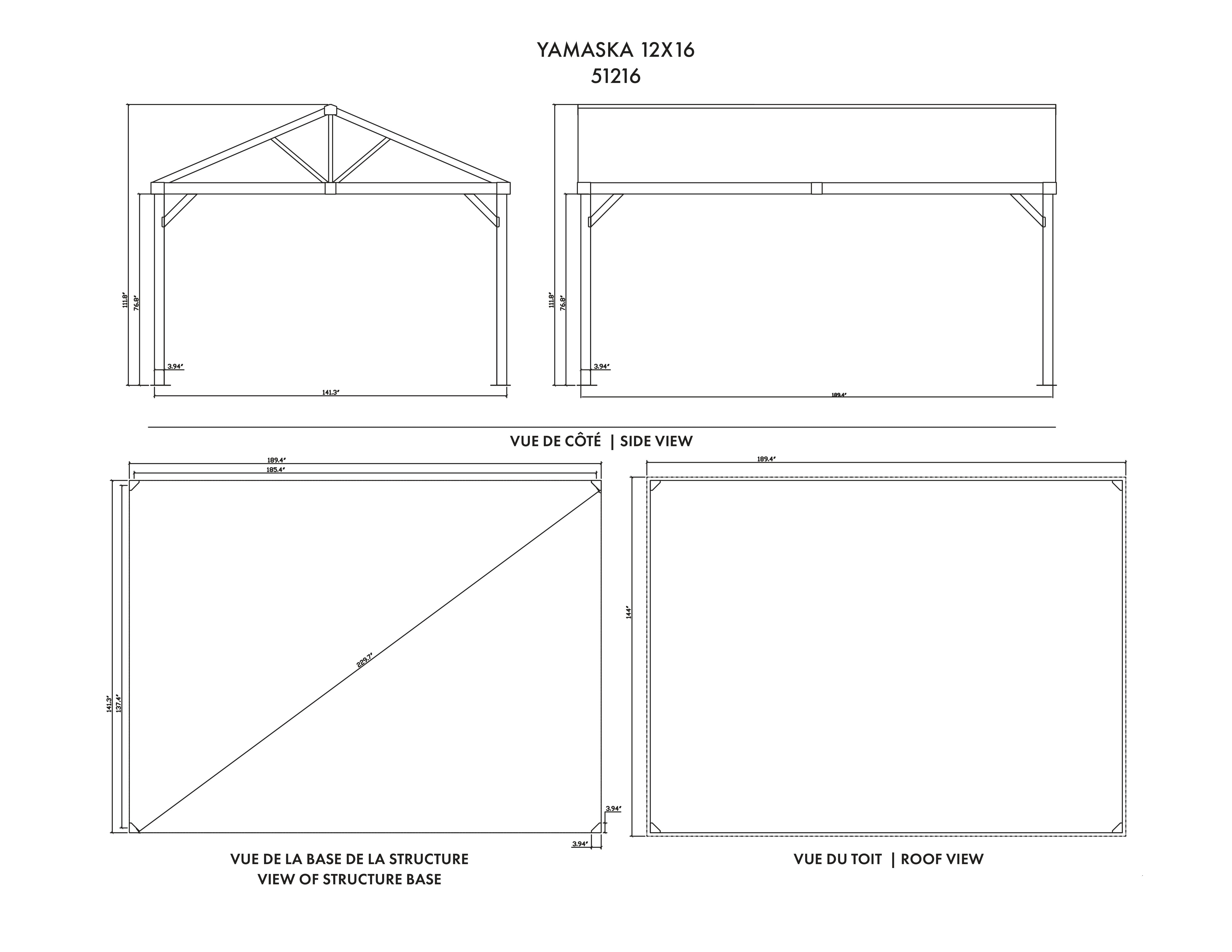 Yamaska 12x16 barn style gazebo, aluminum posts wood finish
