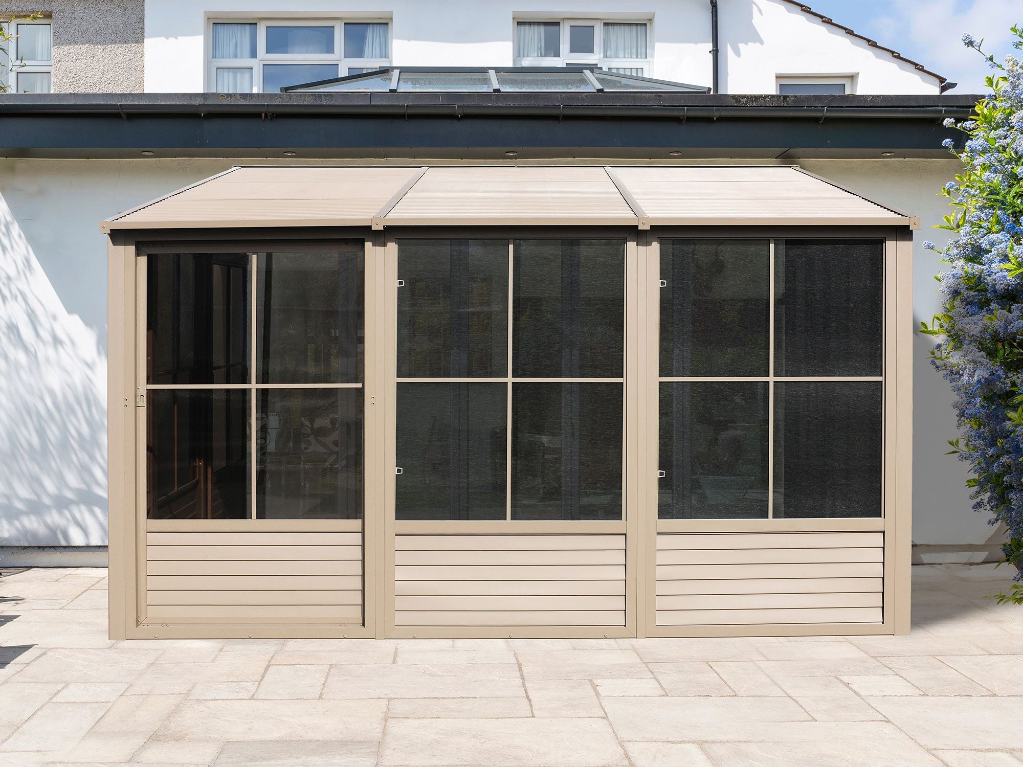 Florence 10x12 ft. Wall–Mounted Solarium, Metal Roof