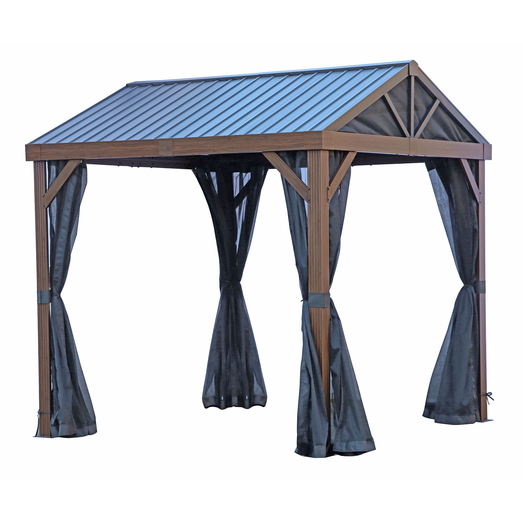 Gazebo de style grange 8x8 Yamaska, poteaux en aluminium à finition bois