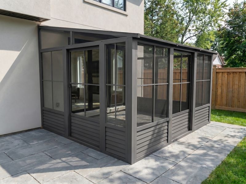 Florence 10x12 ft. Wall–Mounted Solarium, Metal Roof, Slate