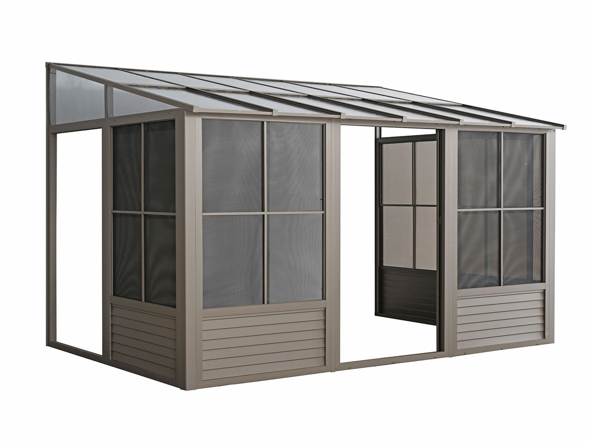 Florence 8x12 ft. Wall–Mounted Solarium, Polycarbonate Roof, Sand