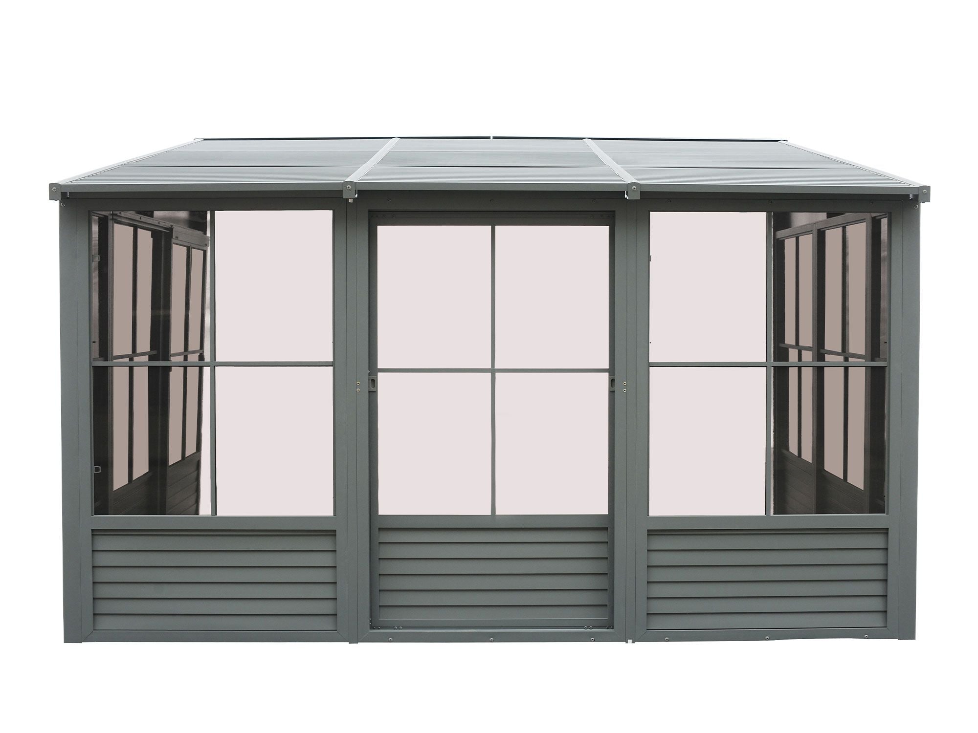 Florence 10x16 ft. Wall–Mounted Solarium, Metal Roof
