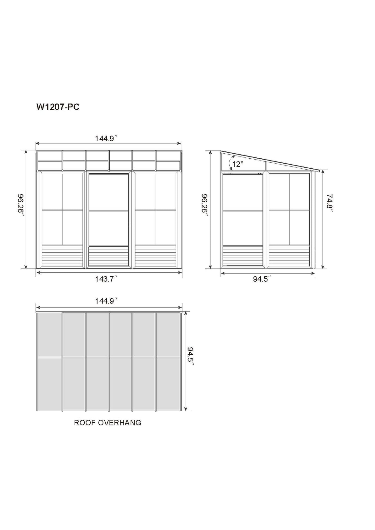 Florence 8x12 ft. Wall–Mounted Solarium, Polycarbonate Roof, Slate