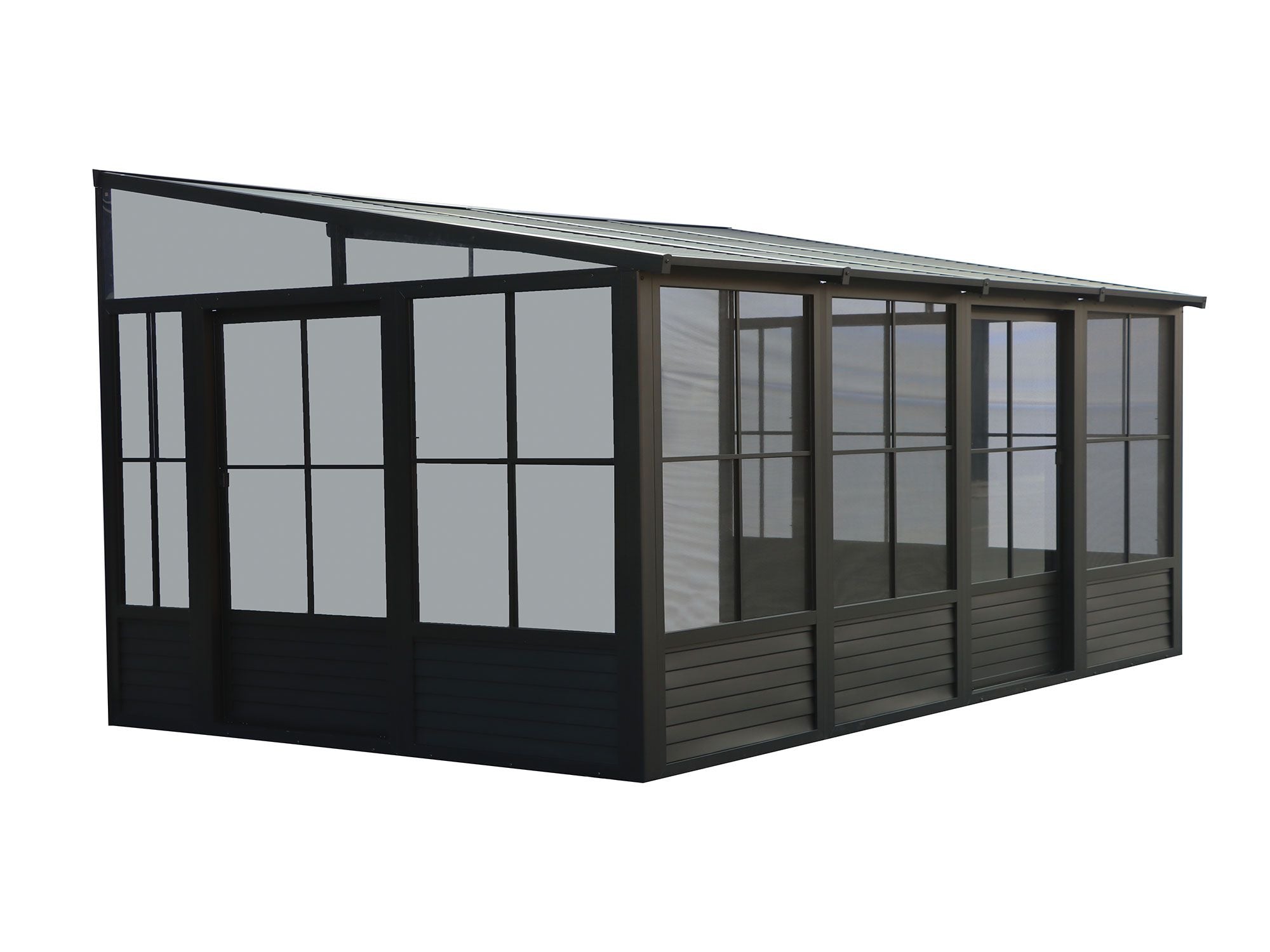 Florence 10x16 ft. Wall–Mounted Solarium, Metal Roof–Black