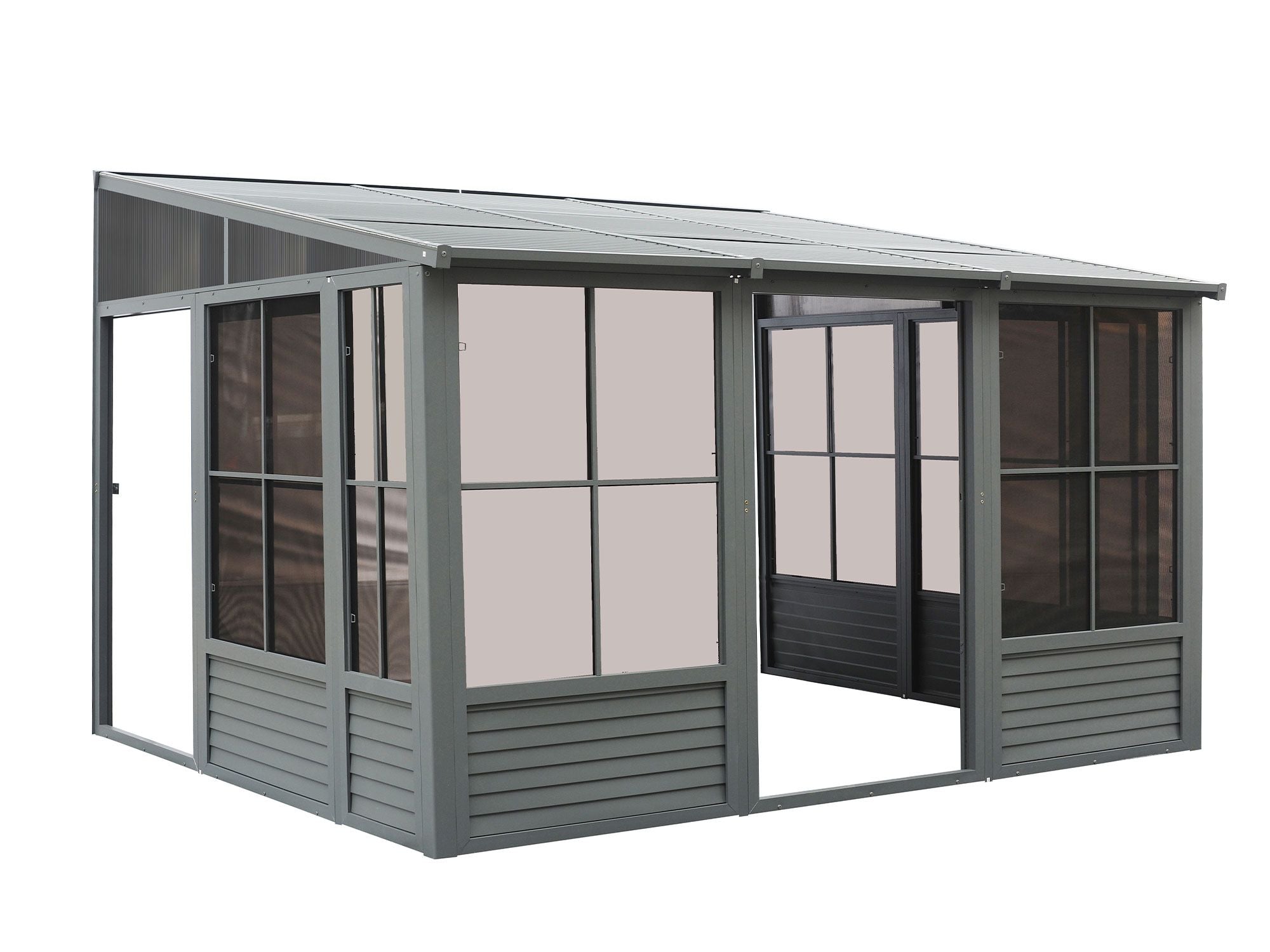 Florence 10x12 ft. Wall–Mounted Solarium, Metal Roof