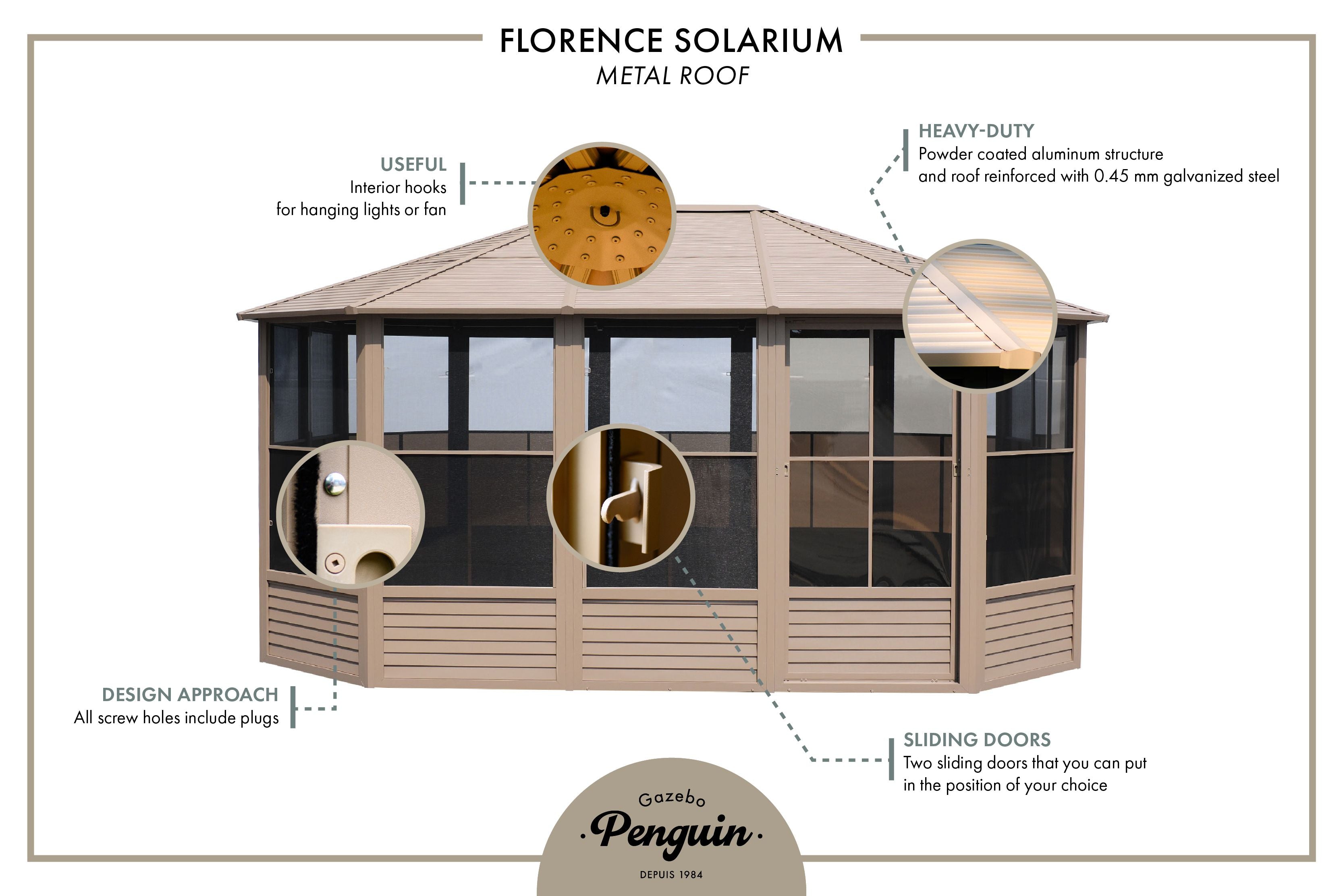 Florence 12x12 ft. Solarium–Metal Roof, Gray