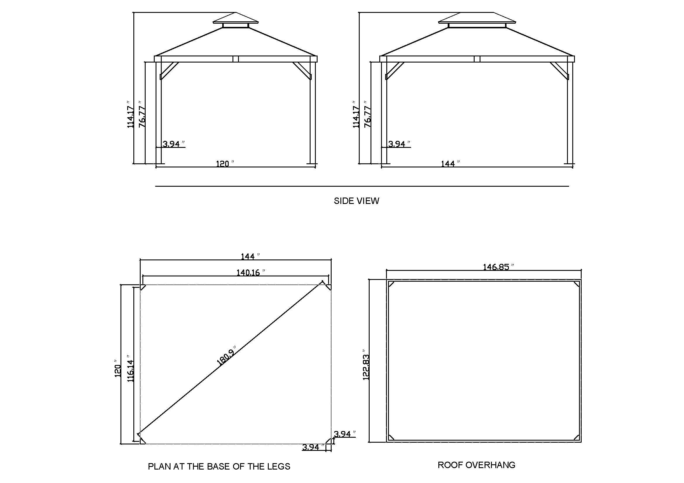 Yosemite Gazebo Aluminum Frame Wood Finish 10 Ft x 12 Ft