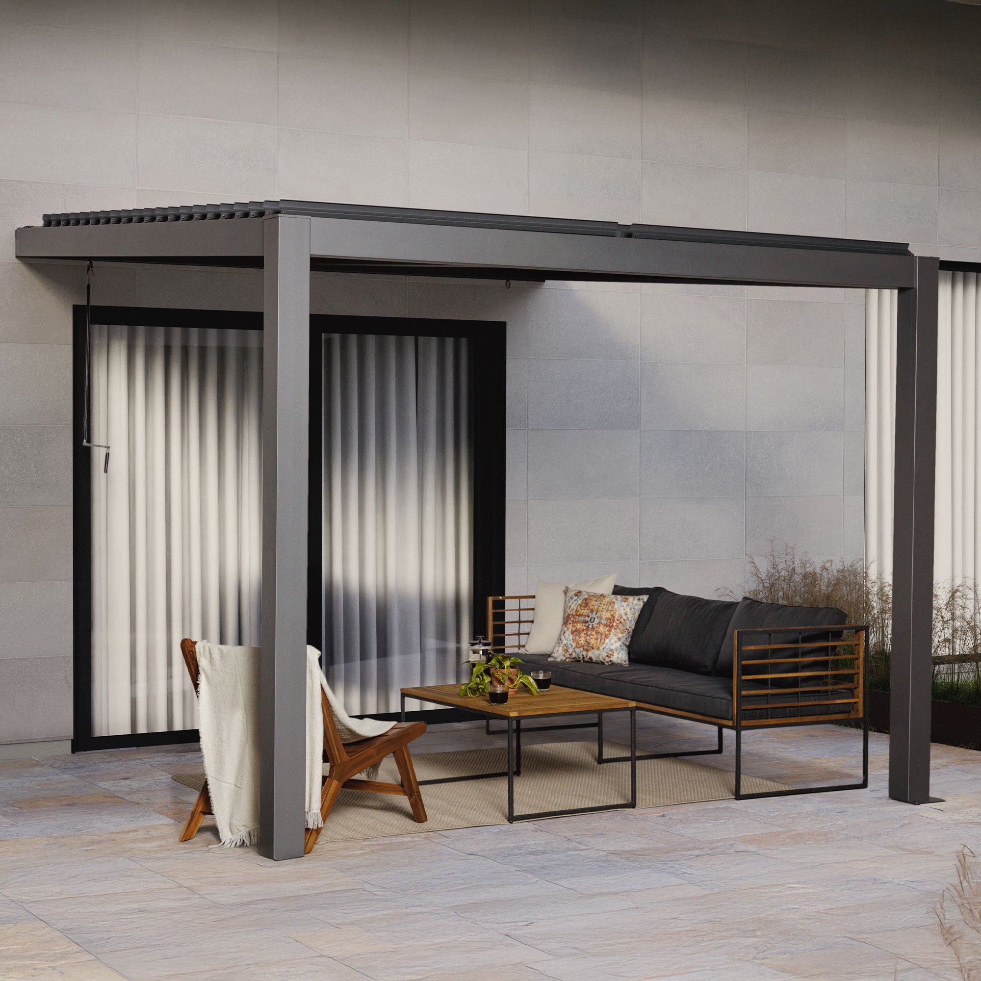 Nikko 10 x13 Aluminum Wall Mounted Pergola