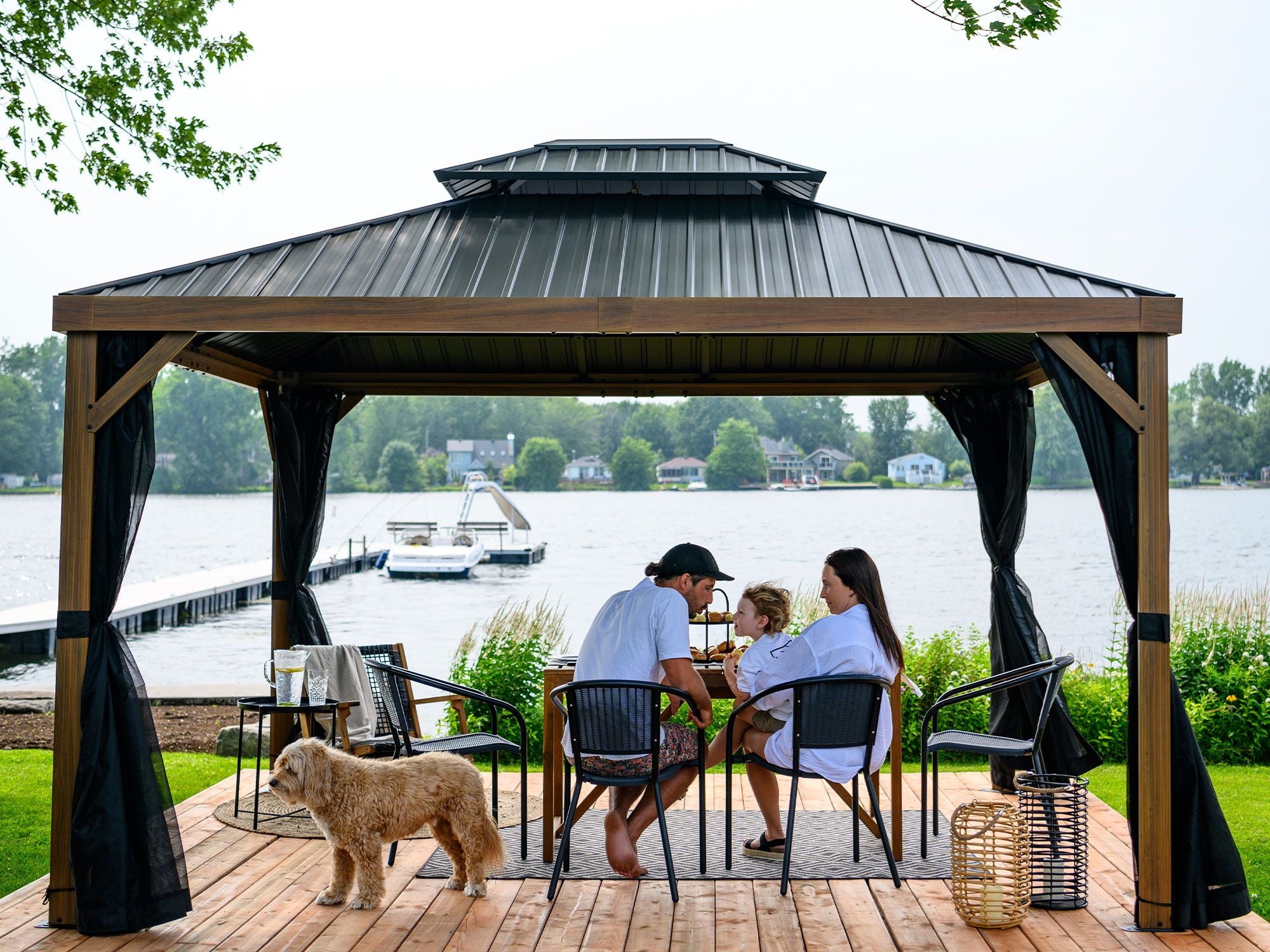 Yosemite Gazebo Aluminum Frame Wood Finish 10 Ft x 12 Ft