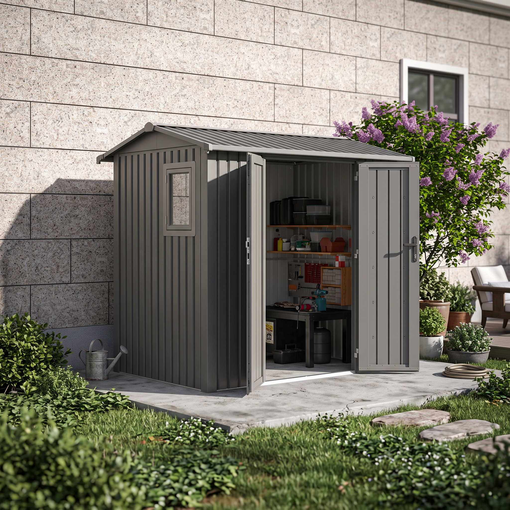 Willow 7.6 Ft x 5.8 Ft Heavy Duty Metal Shed-Slate