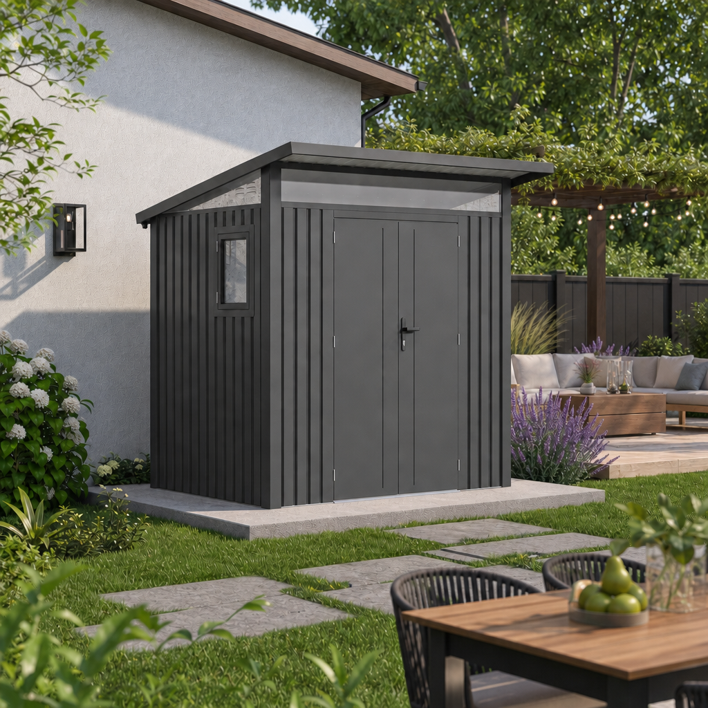 Arvada 7.4 Ft x 6.1 Ft Heavy Duty Metal Shed-Dark Grey