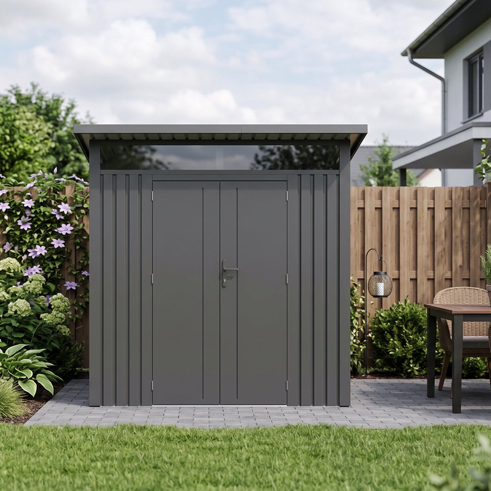 Arvada 7.4 Ft x 6.1 Ft Heavy Duty Metal Shed-Dark Grey