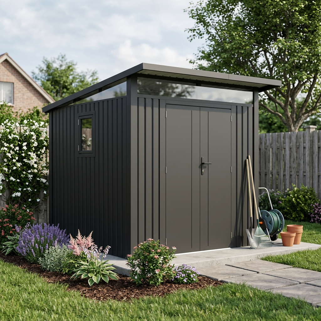 Arvada 7.4 Ft x 8.2 Ft Heavy Duty Metal Shed-Dark Grey