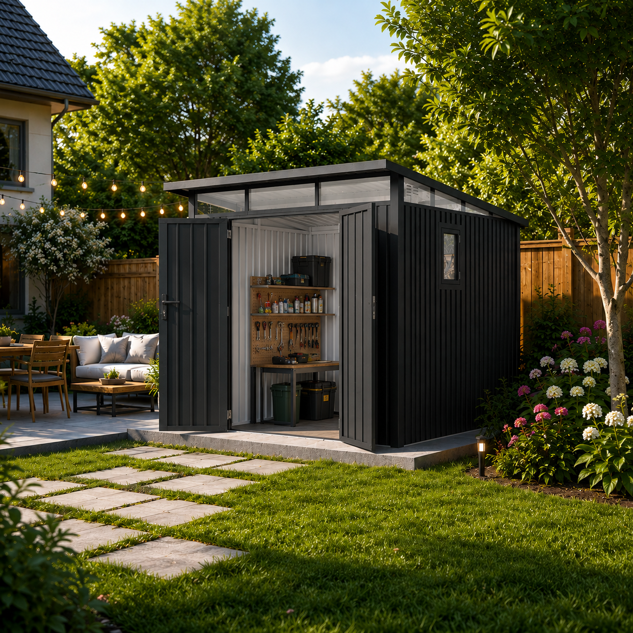 Arvada 9.5 Ft x 10.3 Ft Heavy Duty Metal Shed-Dark Grey