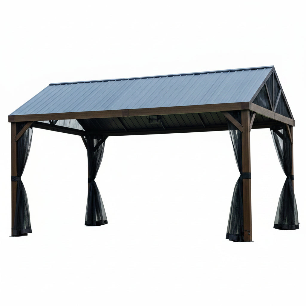 Gazebo style grange Yamaska 10x12, poteaux en aluminium finition bois