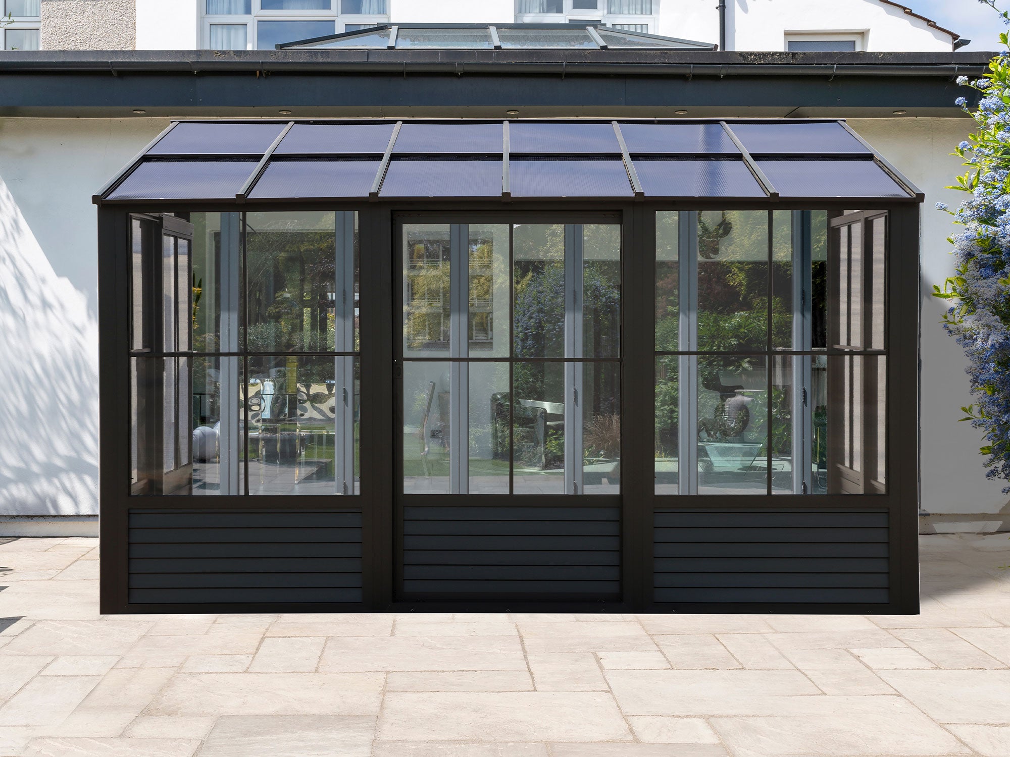 Florence 8x12 ft. Wall-Mounted Solarium, Polycarbonate Roof–Black