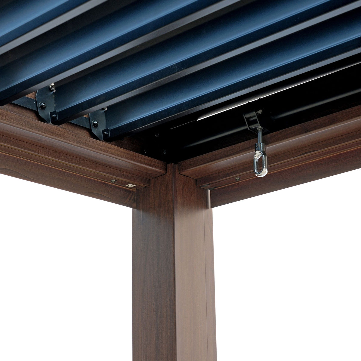 Kaslo 10 x13 Aluminum stand alone Pergola Wood finish - With Alum Tracks