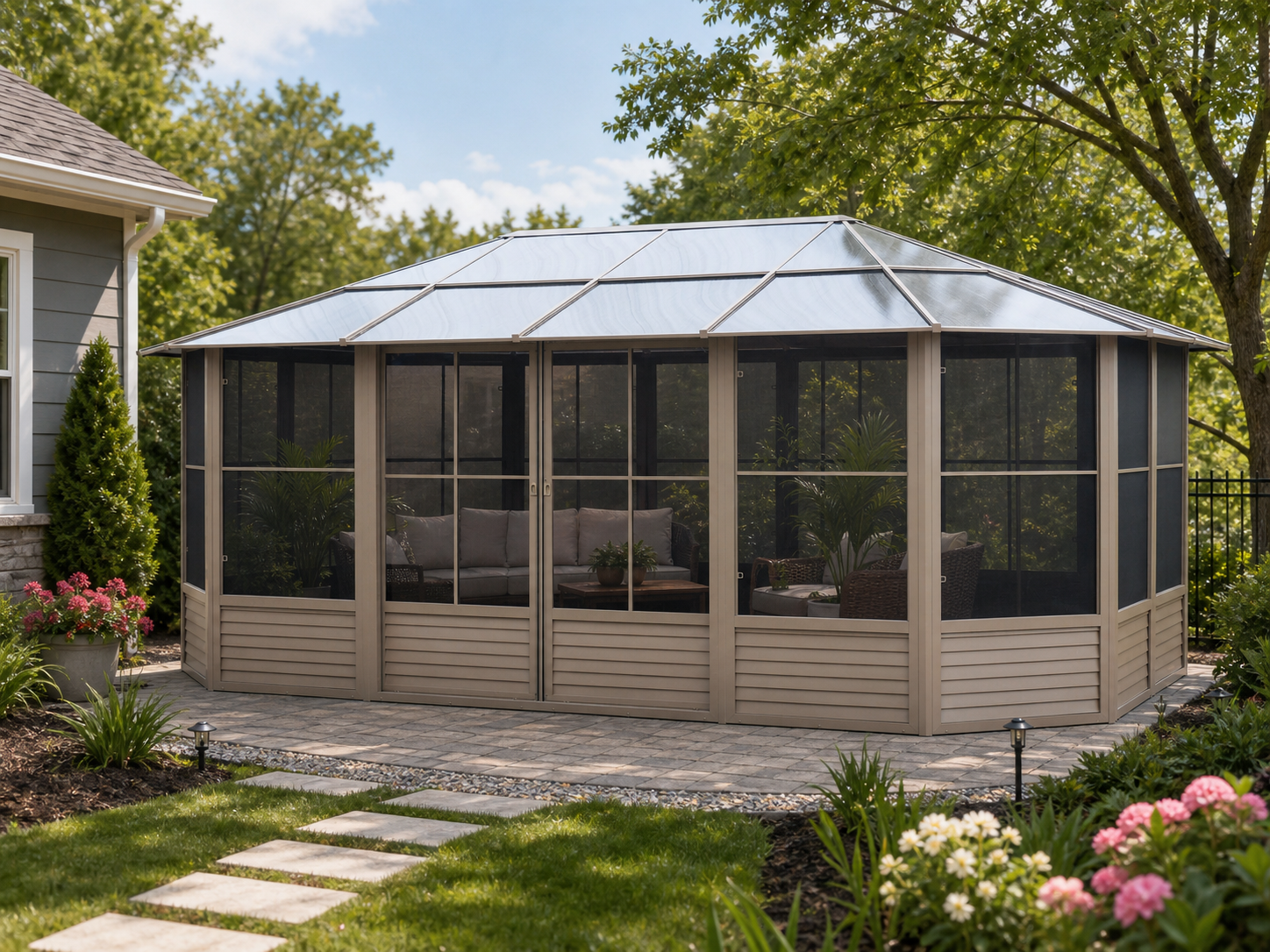 Florence 12x18 ft. Solarium–Polycarbonate Roof, Sand
