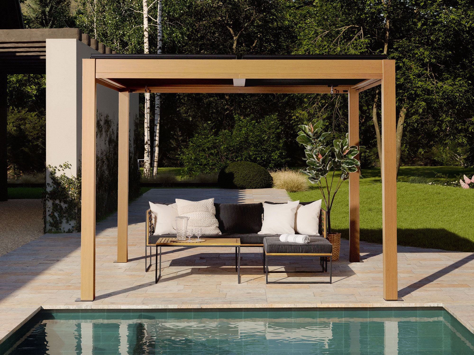 Vikos 10x10 ft. Free Standing Aluminum Pergola–Wood Finish