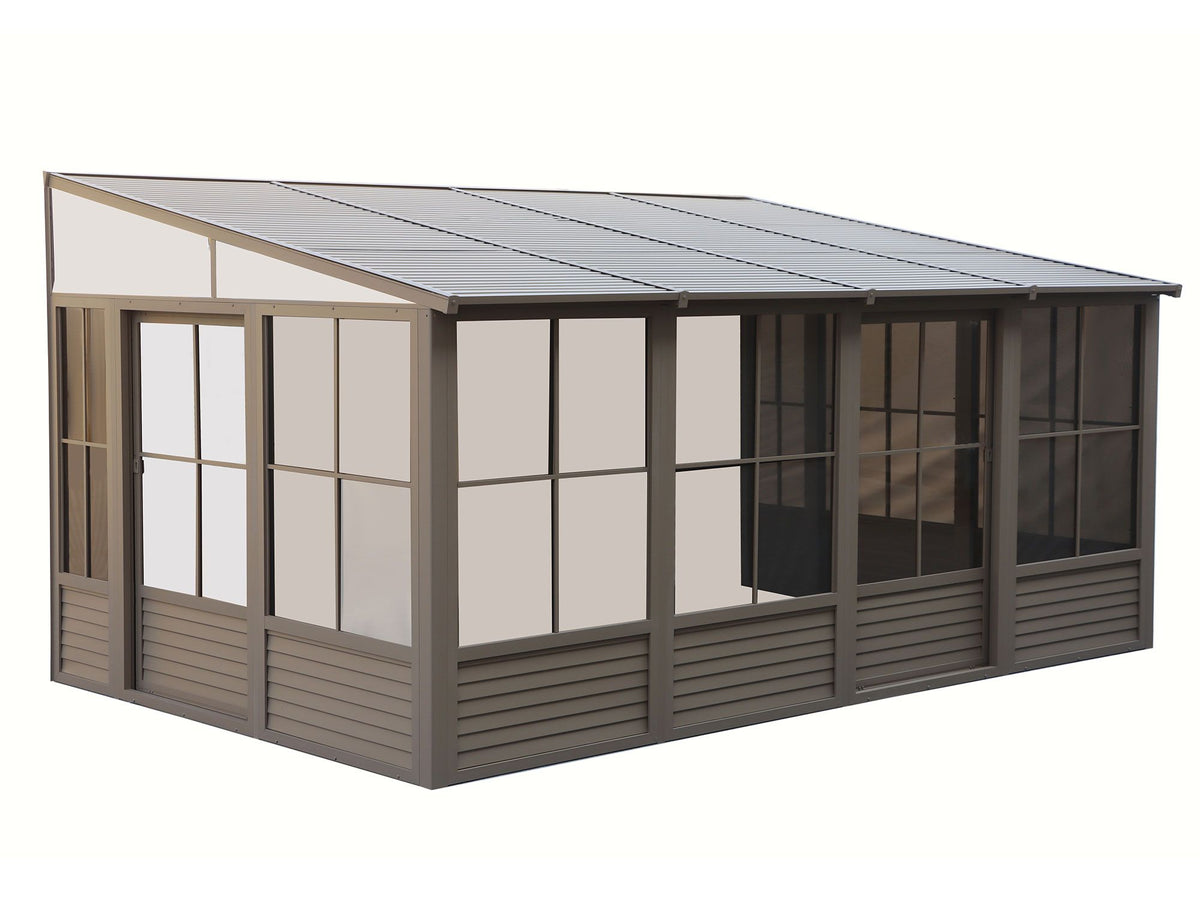 Florence 8x16 ft. Wall–Mounted Solarium, Metal Roof, Sand