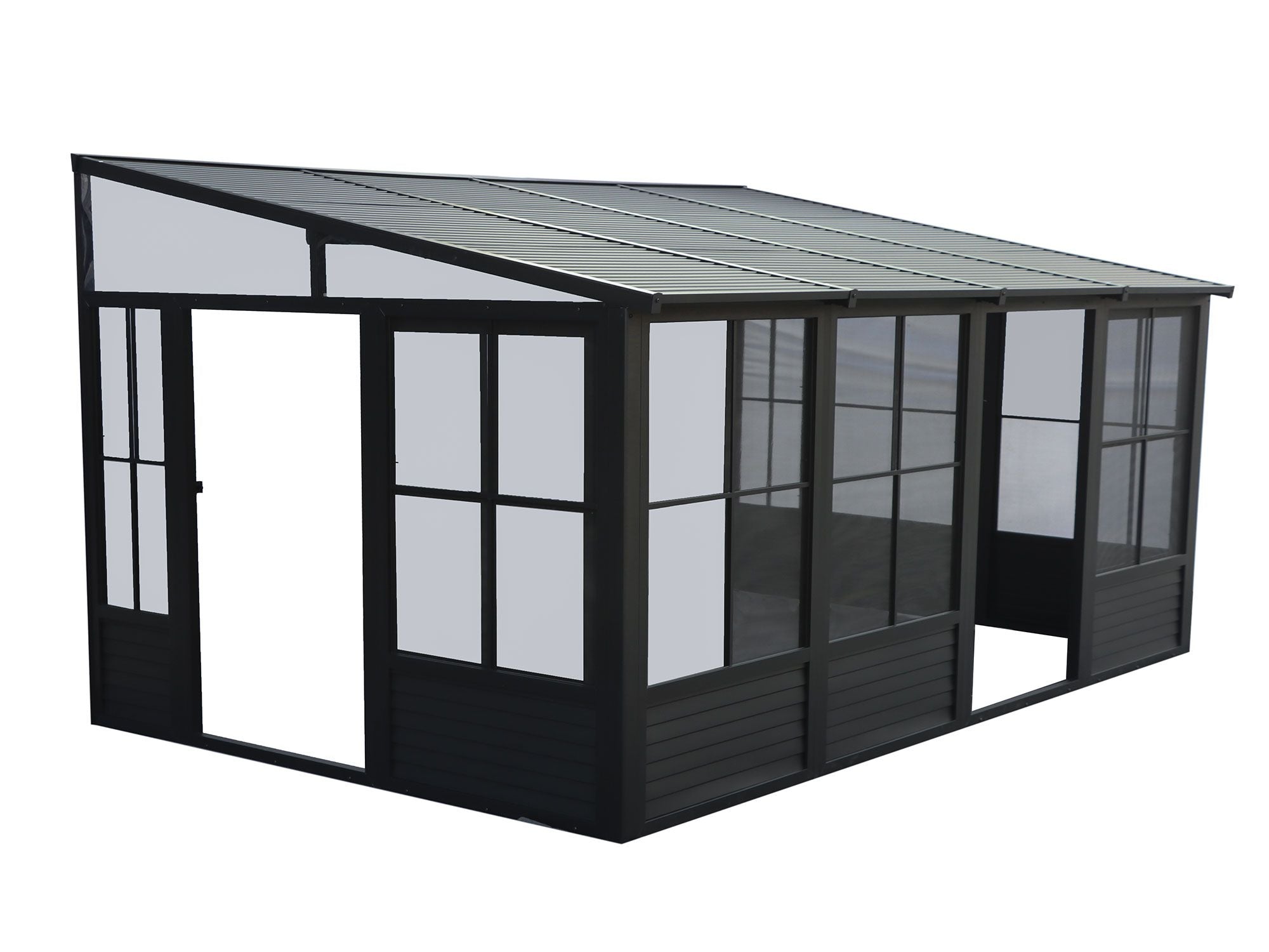 Florence 10x16 ft. Wall–Mounted Solarium, Metal Roof–Black