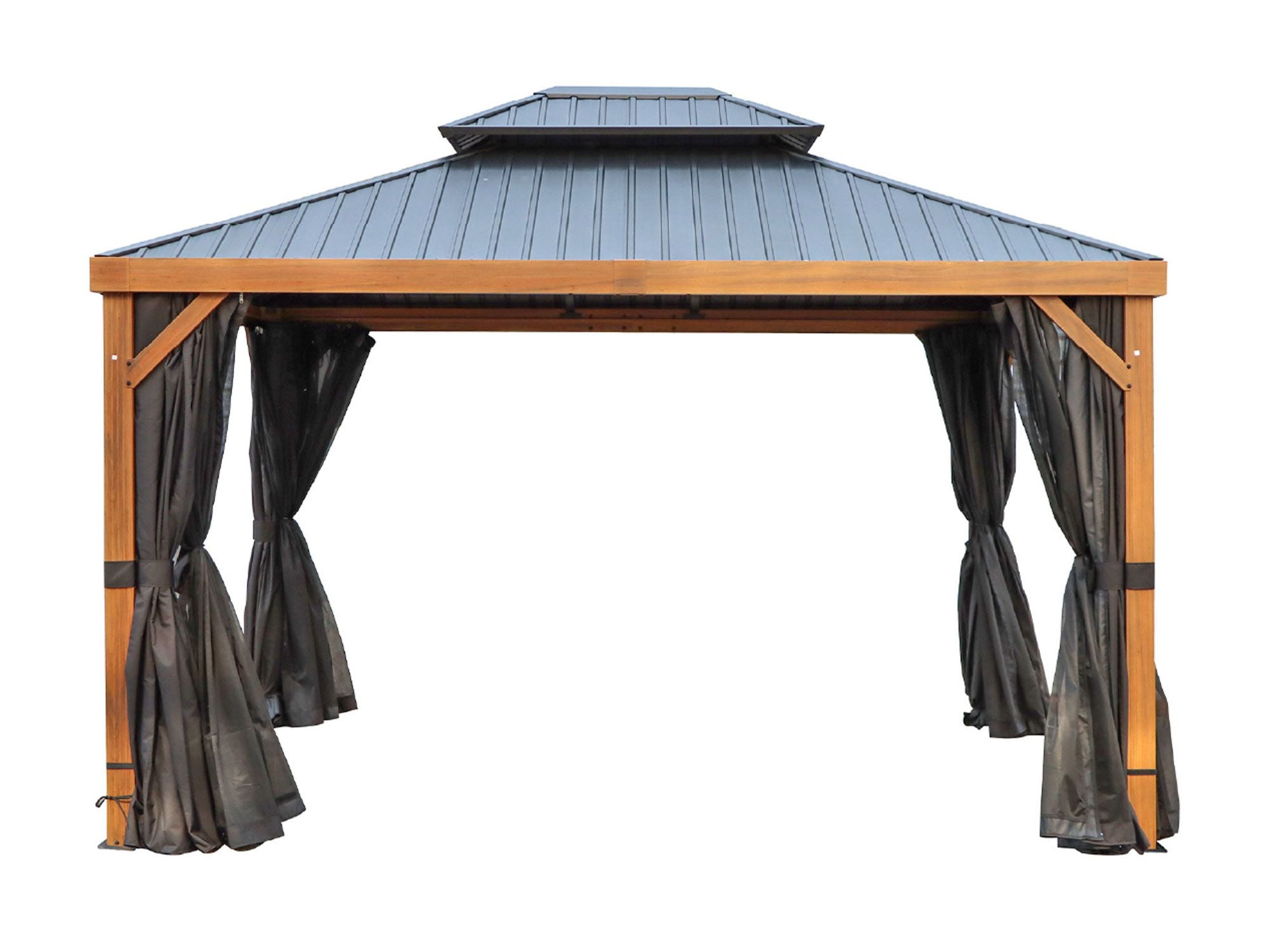 Yosemite 12x16 ft. Gazebo– Double Roof, Aluminum Frame, Wood Finish