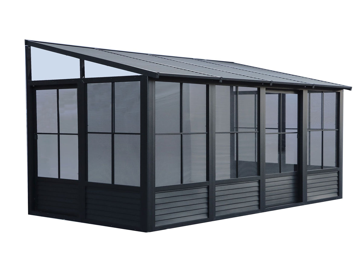 Florence 8x16 ft. Wall–Mounted Solarium, Metal Roof–Black