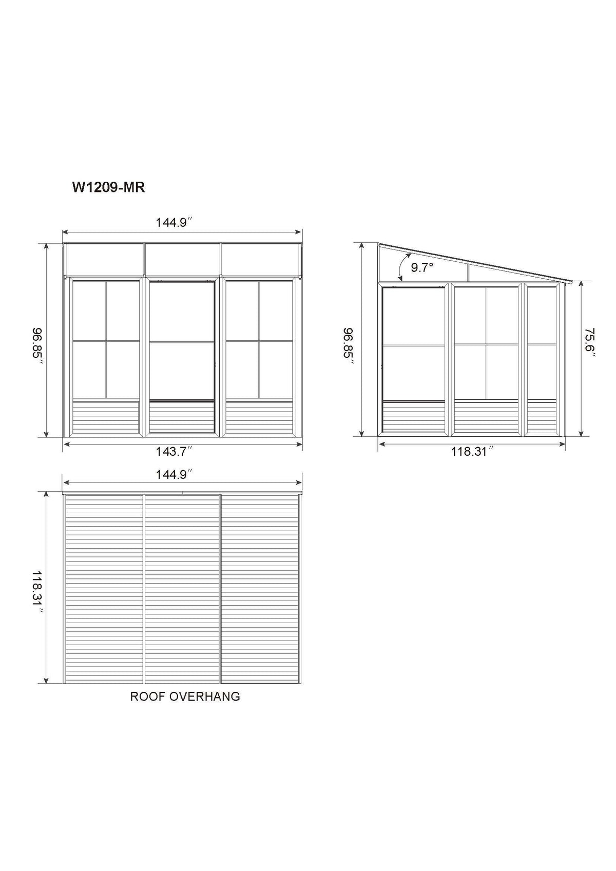 Florence 10x12 ft. Wall–Mounted Solarium, Metal Roof, Slate