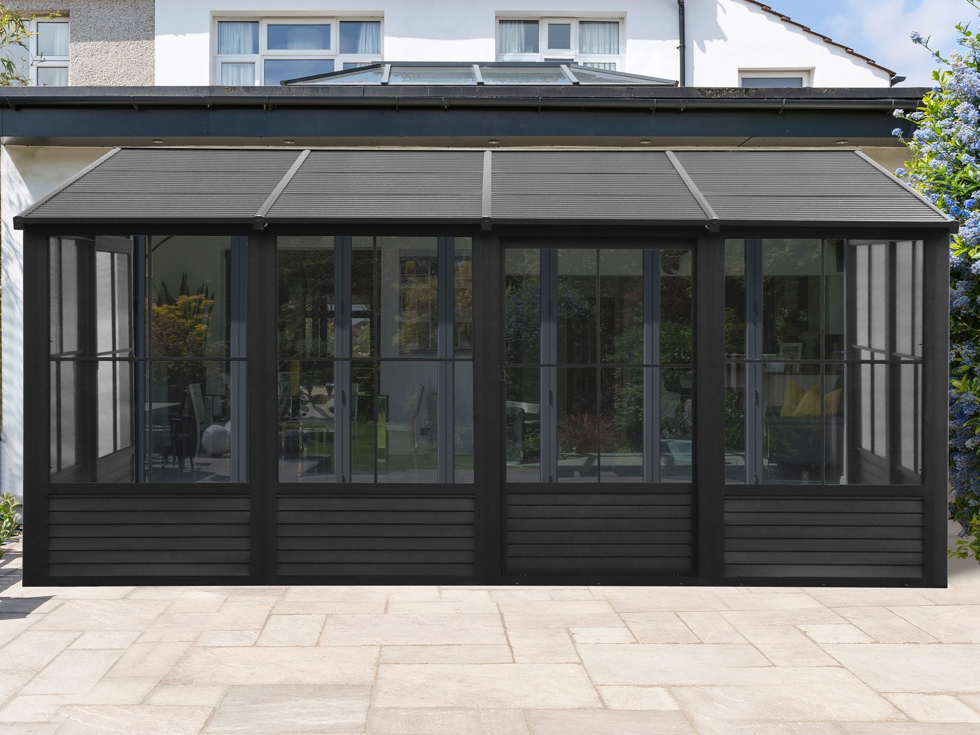 Florence 8x16 ft. Wall–Mounted Solarium, Metal Roof–Black