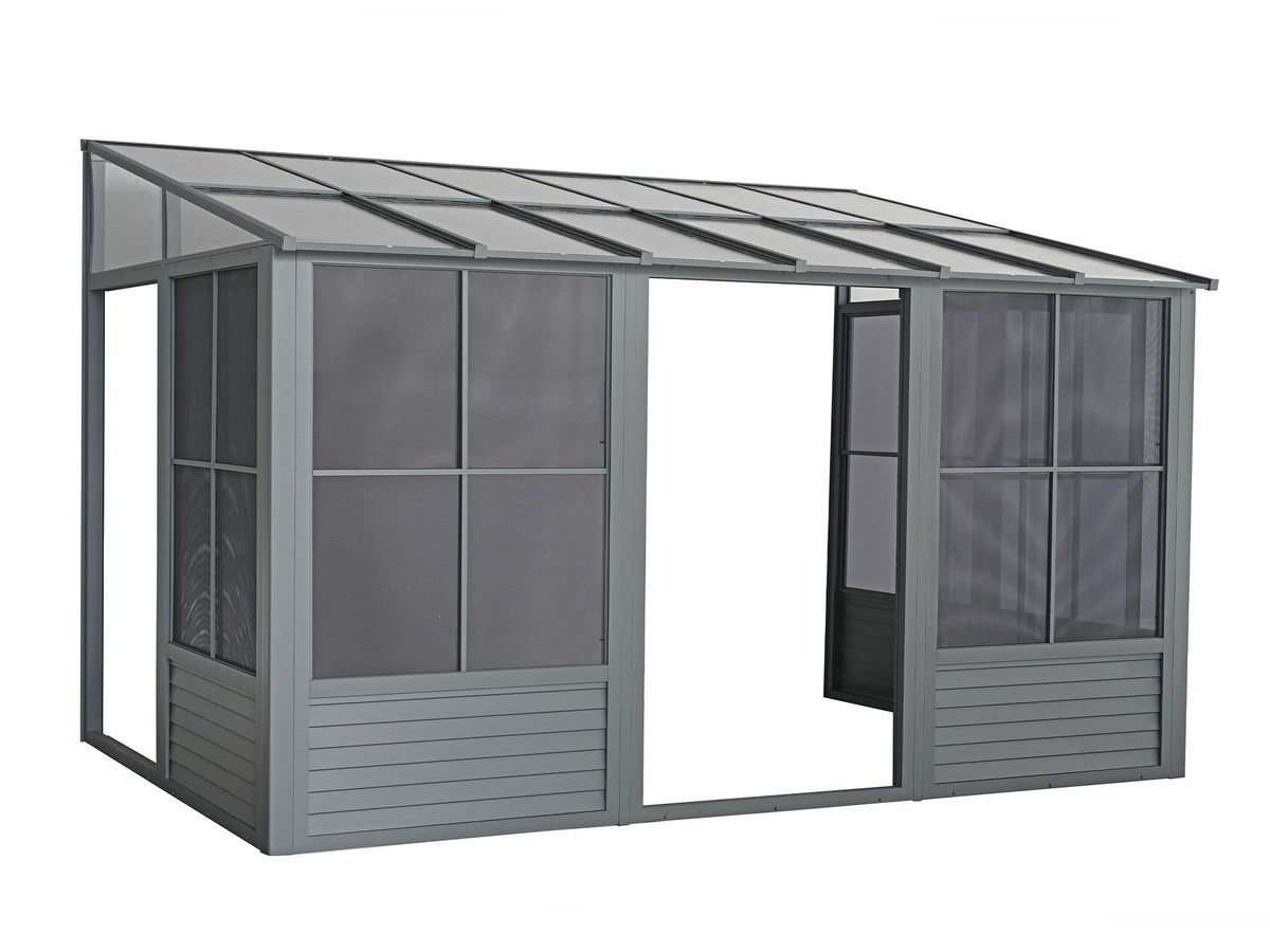 Florence 8x12 ft. Wall–Mounted Solarium, Polycarbonate Roof, Slate