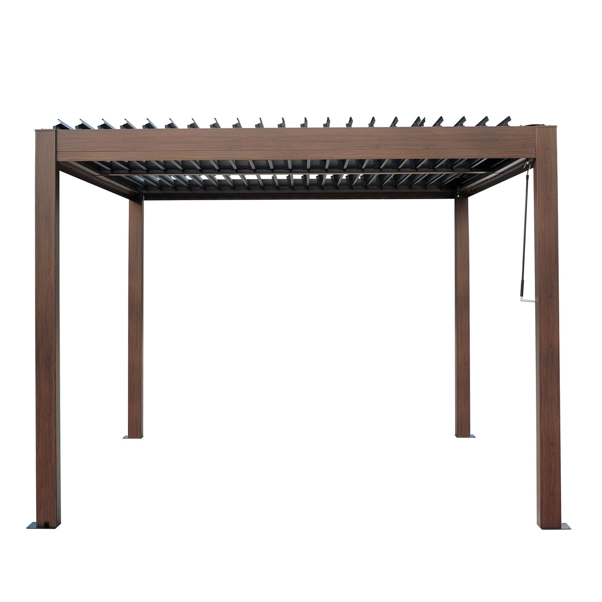 Kaslo 10 x13 Aluminum stand alone Pergola Wood finish - With Alum Tracks