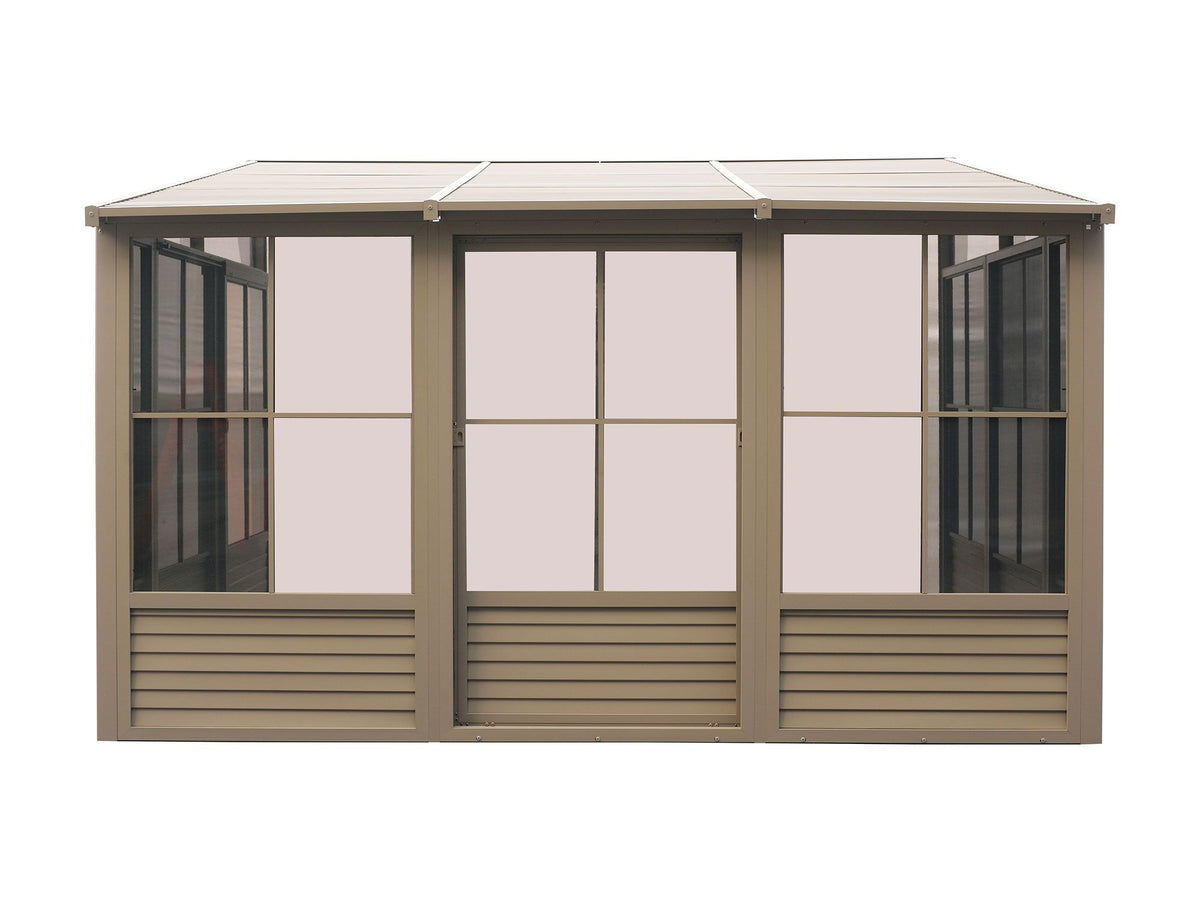 Florence 10x12 ft. Wall–Mounted Solarium, Metal Roof, Sand