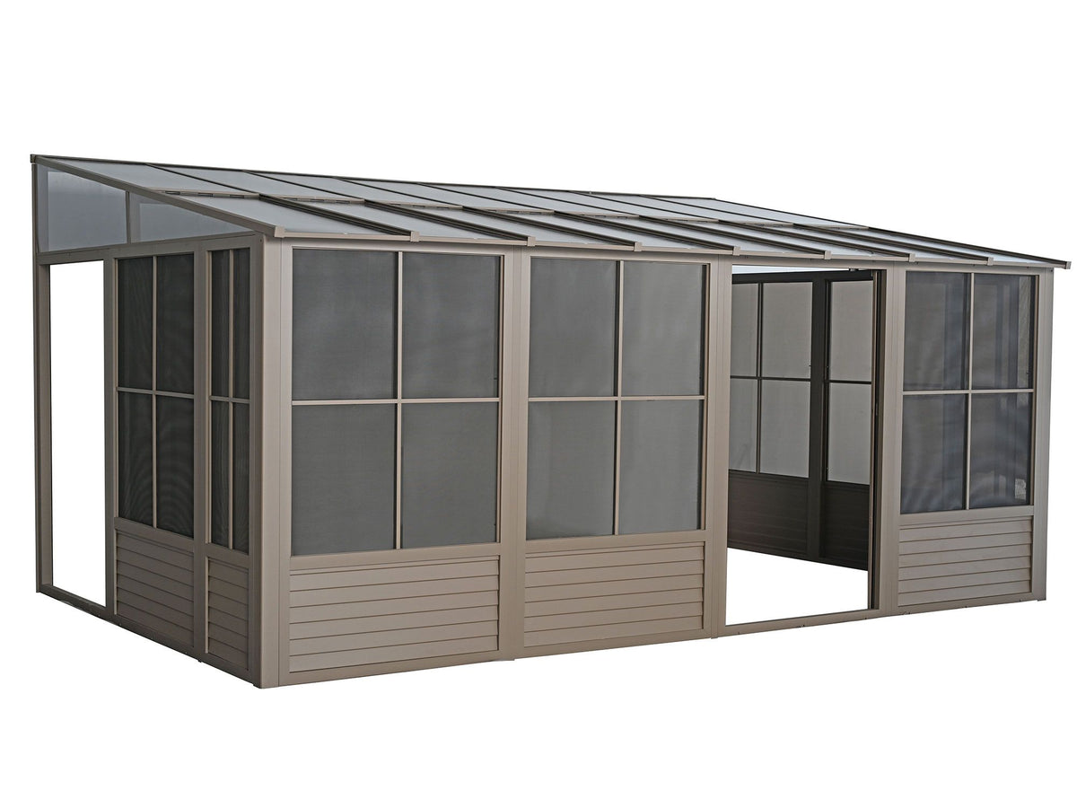 Florence 10x16 ft. Wall–Mounted Solarium, Polycarbonate–Roof, Sand