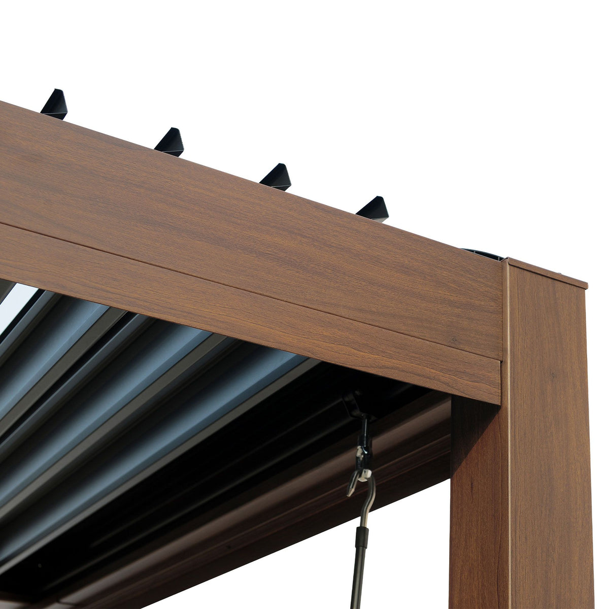 Kaslo 10 x13 Aluminum stand alone Pergola Wood finish - With Alum Tracks