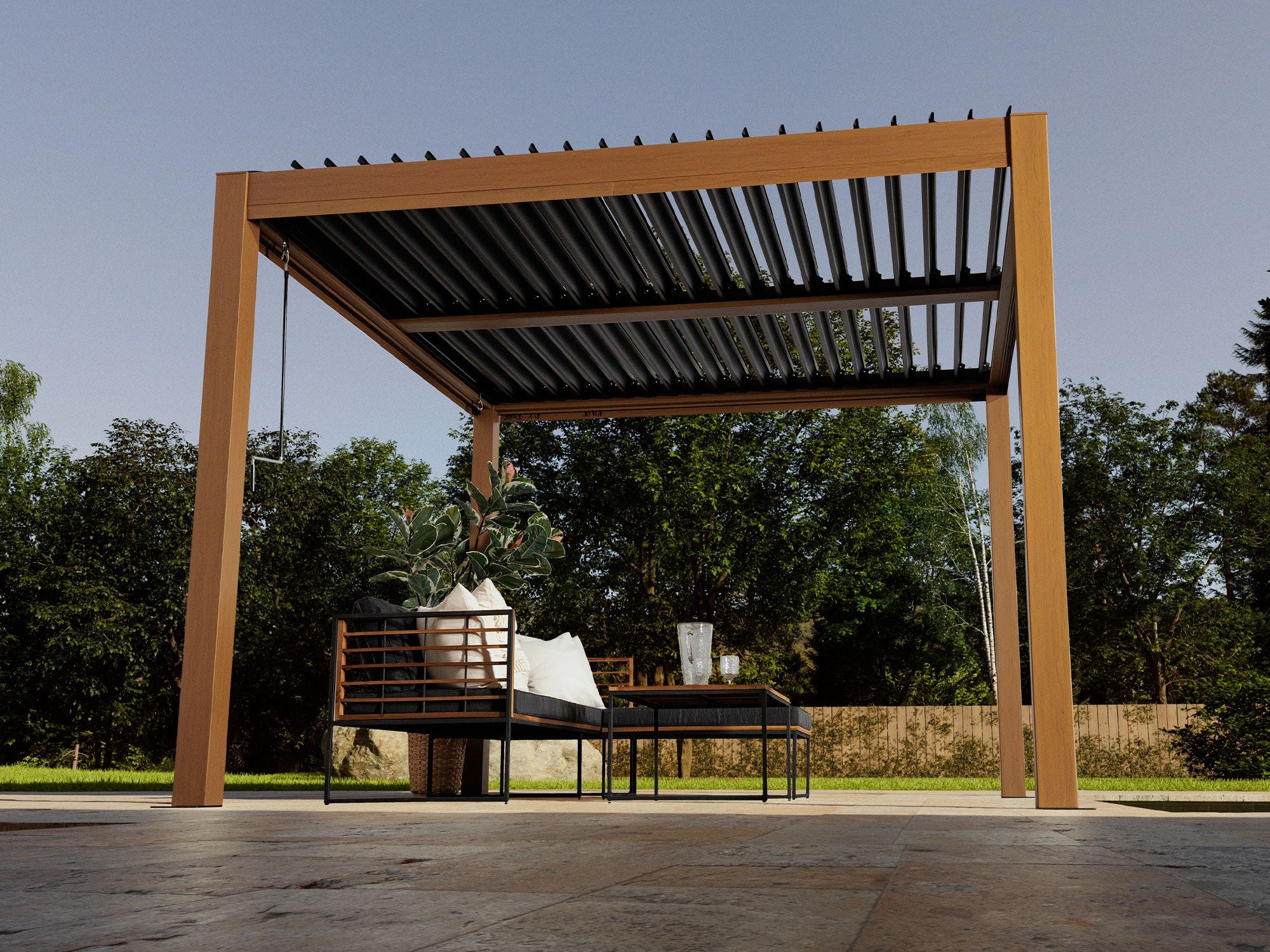 Vikos 10x10 ft. Free Standing Aluminum Pergola–Wood Finish