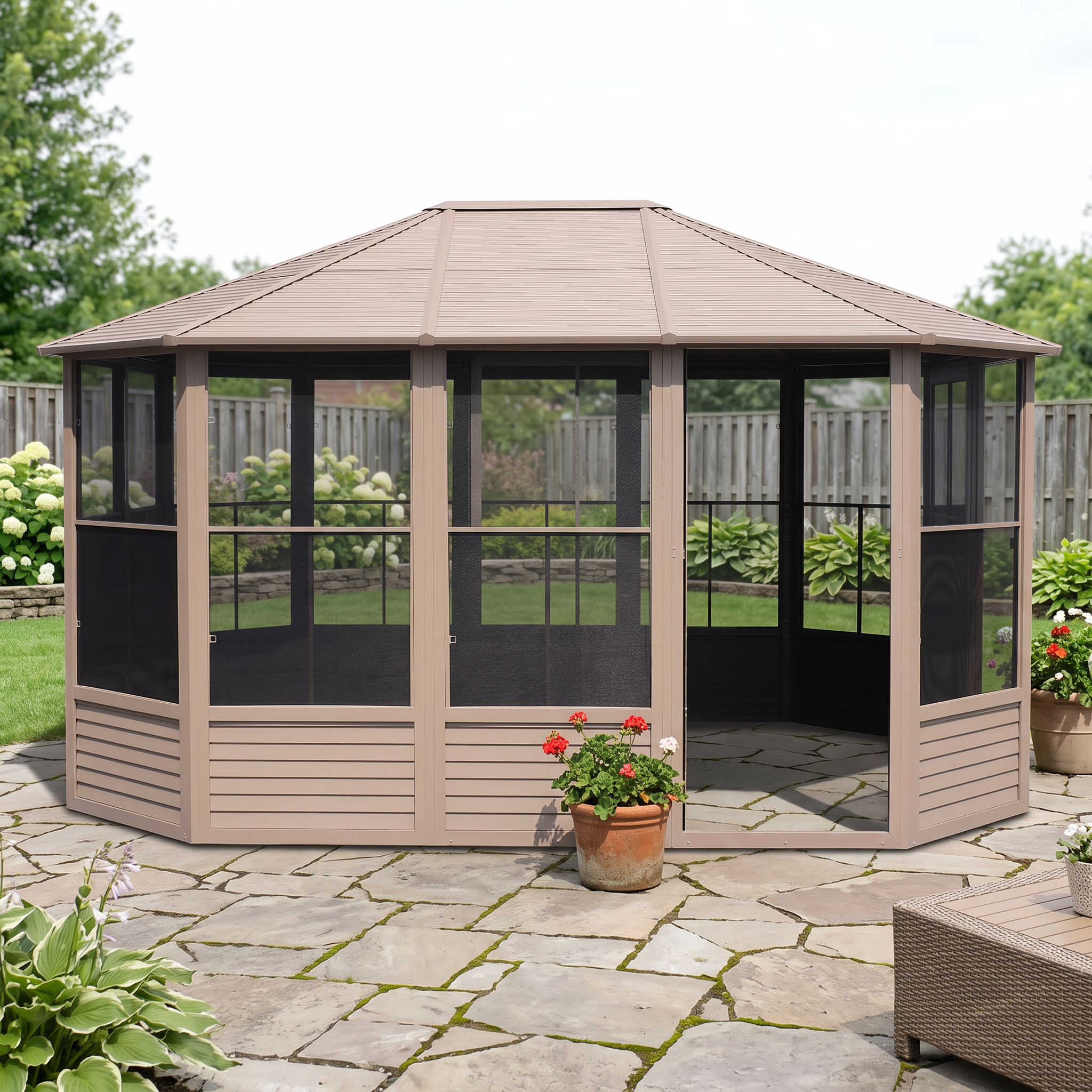 Florence 12x15 ft. Solarium–Metal Roof, Sand