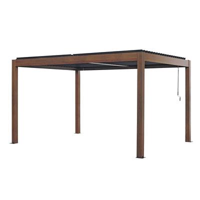 Kaslo 10 x13 Aluminum stand alone Pergola Wood finish - With Alum Tracks