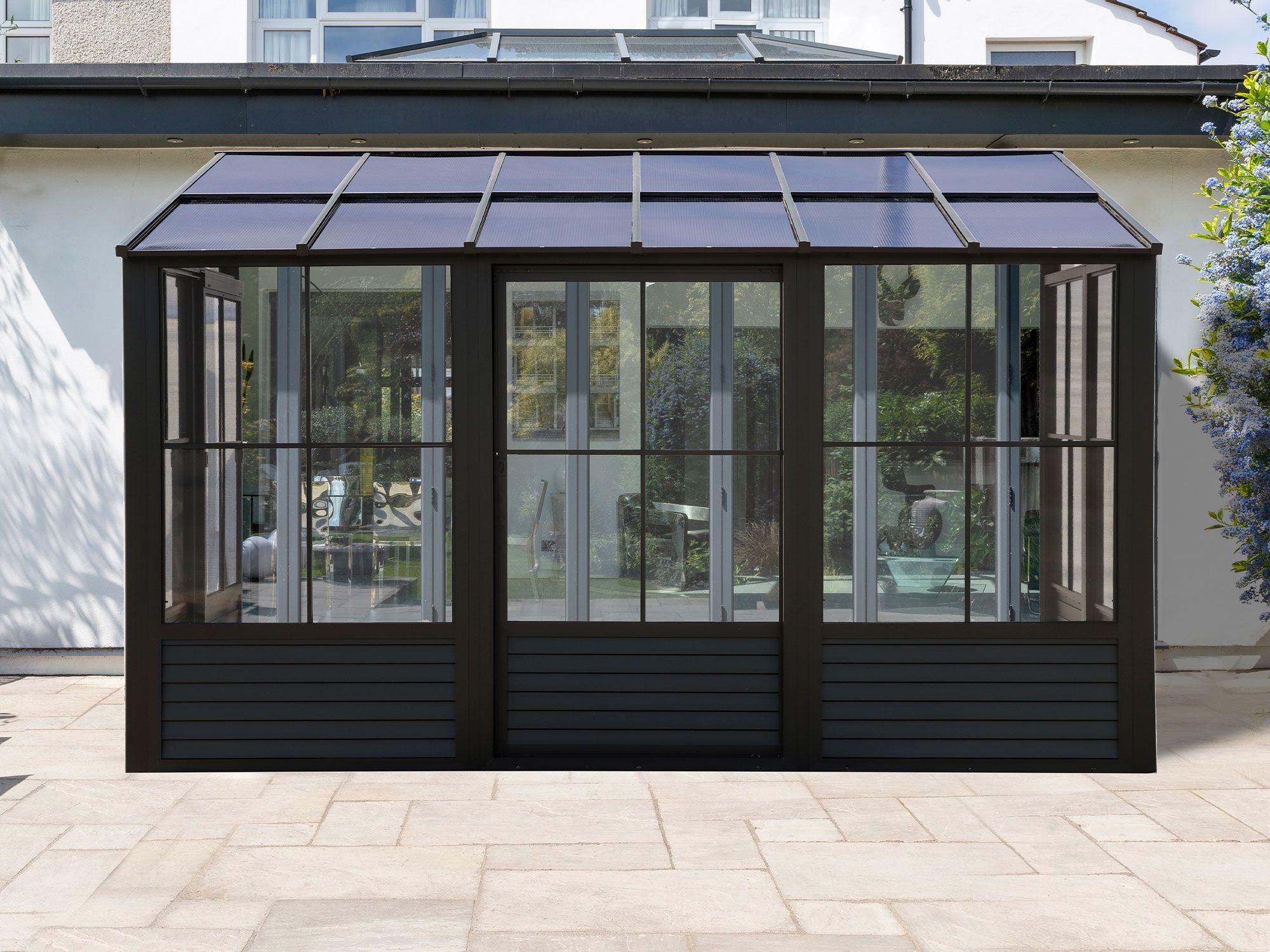 Florence 10x12 ft. Wall-Mounted Solarium, Polycarbonate Roof–Black