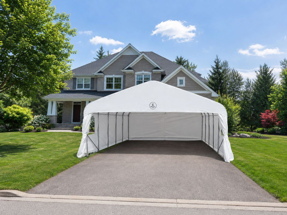 Deluxe Double Car Shelter 18 ft. x 20 ft.–White