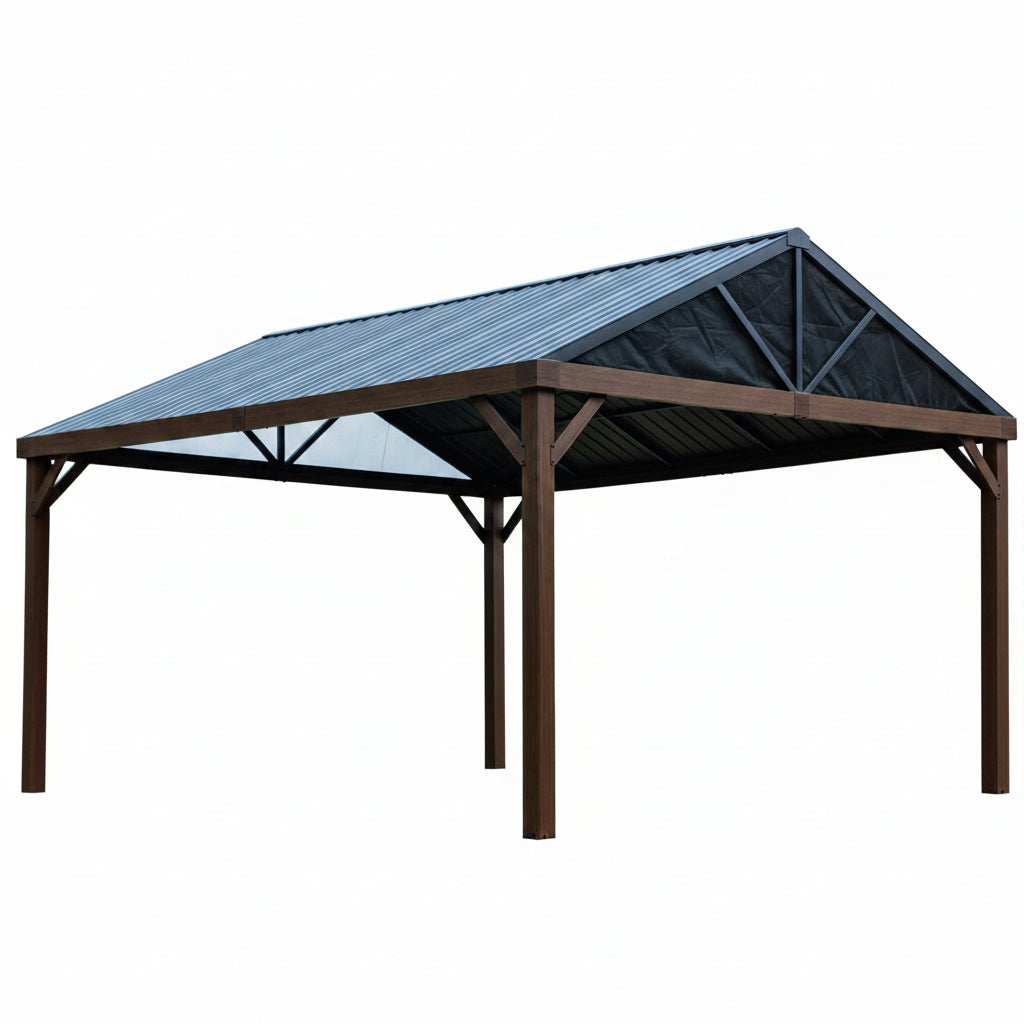 Gazébo de style grange Yamaska 10x10, poteaux en aluminium au fini bois
