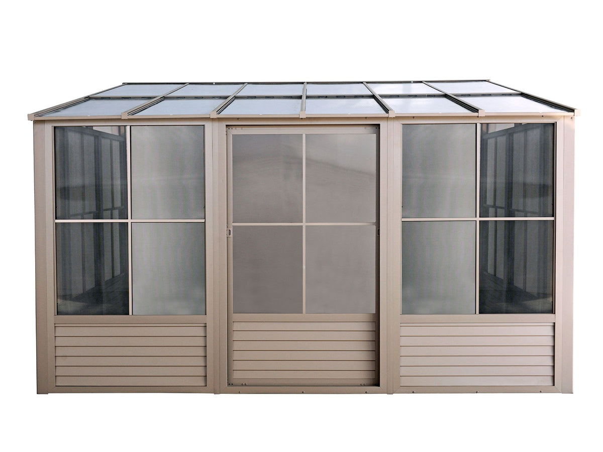 Florence 10x12 ft. Wall–Mounted Solarium, Polycarbonate Roof, Sand