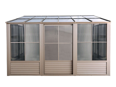 Florence 10x12 ft. Wall–Mounted Solarium, Polycarbonate Roof, Sand