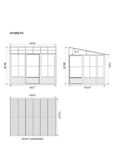 Florence 10x12 ft. Wall–Mounted Solarium, Polycarbonate Roof, Sand
