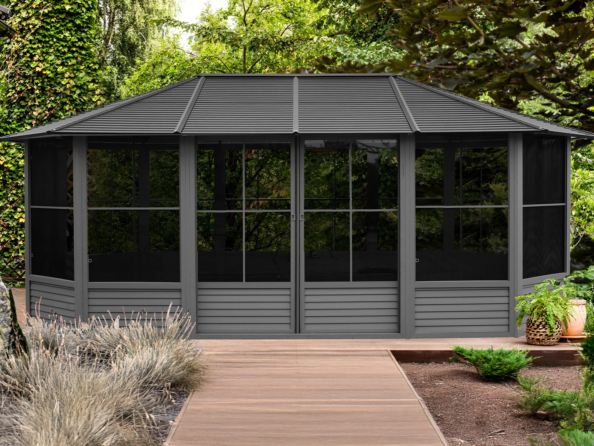 Florence 12x18 ft. Solarium, Metal Roof–Black
