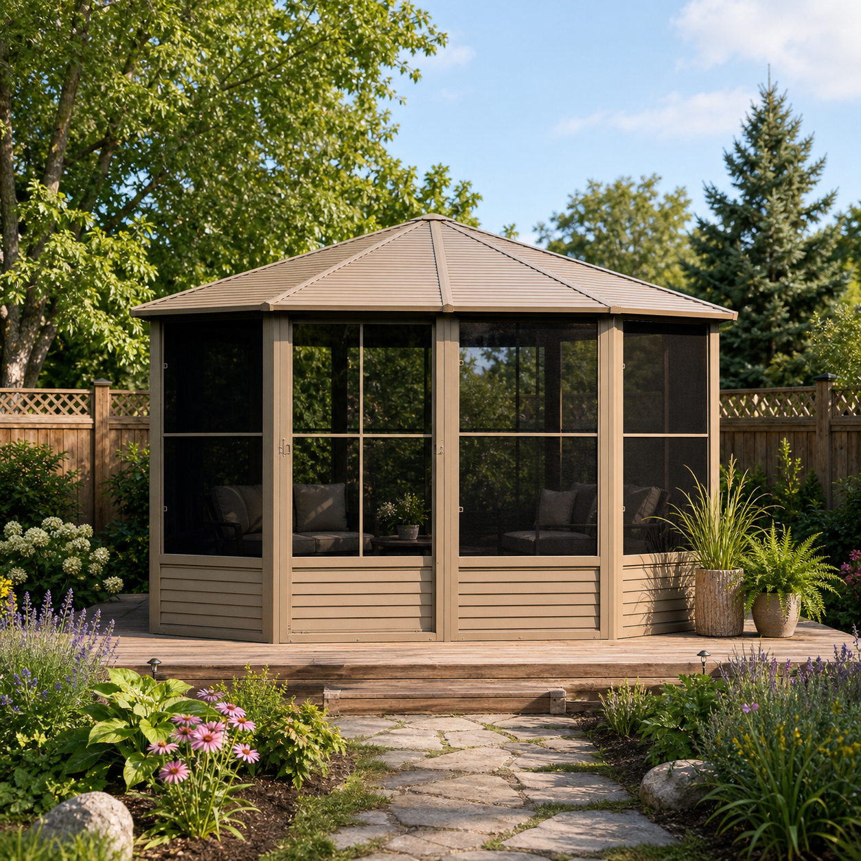 Florence 12x12 ft. Solarium–Metal Roof, Sand