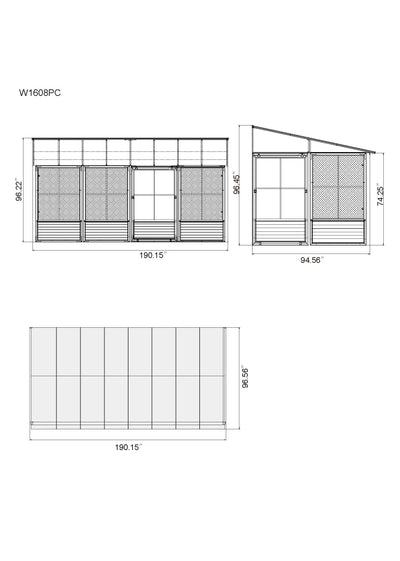 Florence 8x16 ft. Wall-Mounted Solarium, Polycarbonate Roof–Black