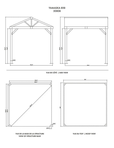Yamaska 8x8 barn style gazebo, aluminum posts wood finish